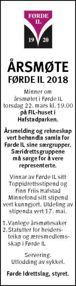 Årsmøte Førde IL Hovudlaget